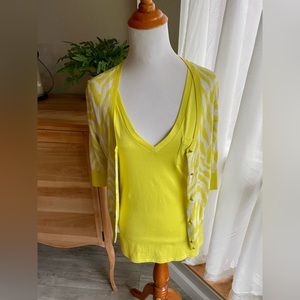 Express Citron Yellow V-neck T- Shirt and Cardigan Set- Size Small